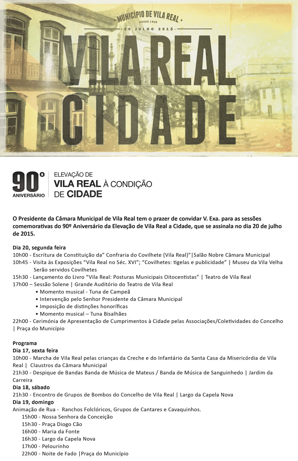 90º ANIVERSÁRIO DA ELEVAÇÃO DE VILA REAL A CIDADE